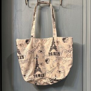 Chic Parisian Print Cream Tote Bag